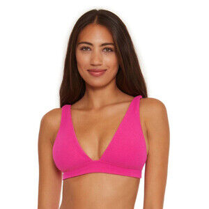 Becca Pucker Up Elliana Banded Over The Shoulder Halter Bikini Top Pink Size M